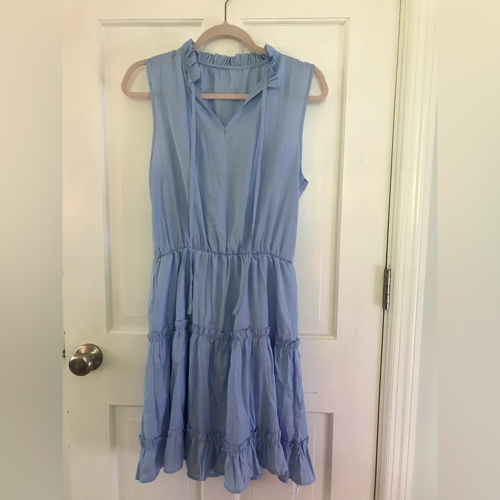 NWT Relabota Light Blue Sleeveless Tiered Mini Dress Size Medium